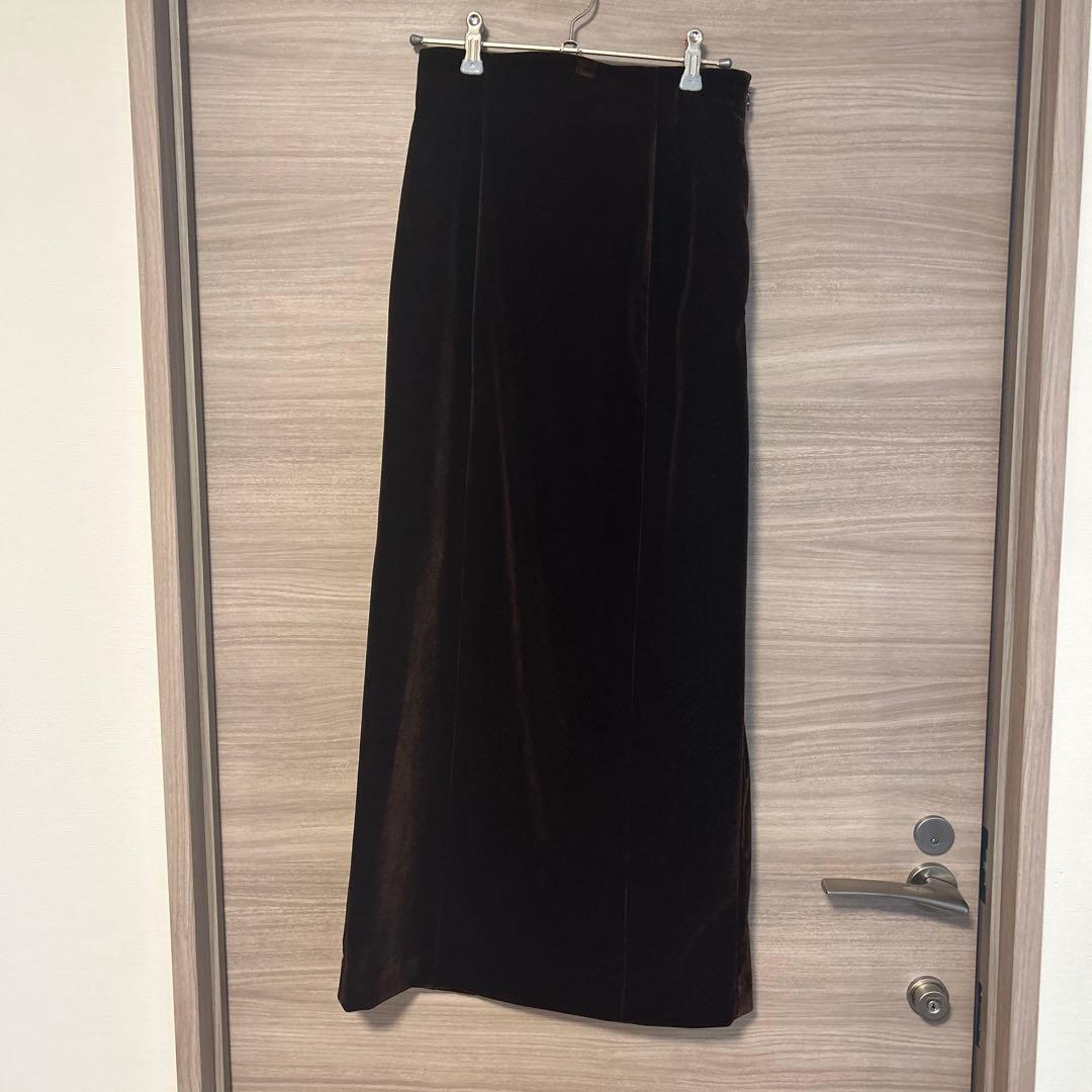 anuans 25AW ベルベットナロースカート ブラウン M