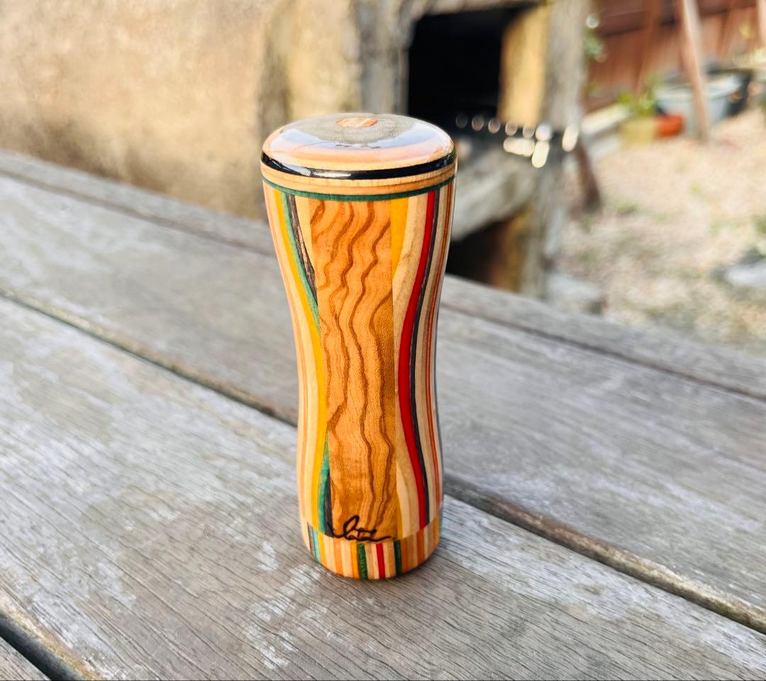 ウッドシフトノブ　オリーブウッド　スケボーリメイク　寄木　ハンドメイド