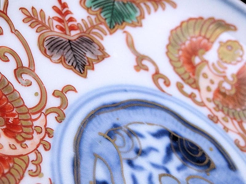 古伊万里　色絵　桐に鳳凰　団龍紋の図　４寸半皿　A809 AS-DAh