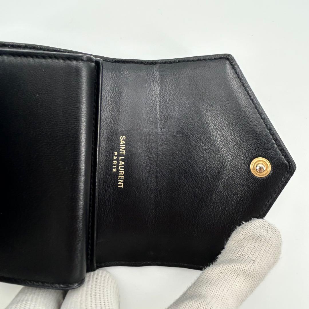 極美品✨サンローラン 折り財布 カサンドラ 金具 レザー ブラック