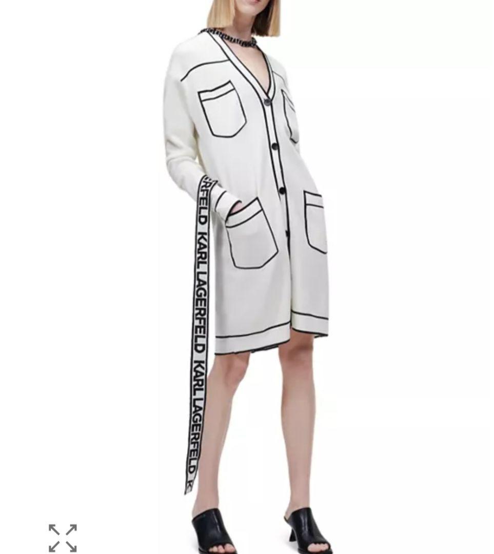 良品　Karl Lagerfeld　ロングカーディガン　S ベルト付 ポケット付
