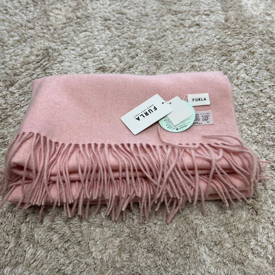 FURLA カシミヤ マフラー ピンク フリンジ付き