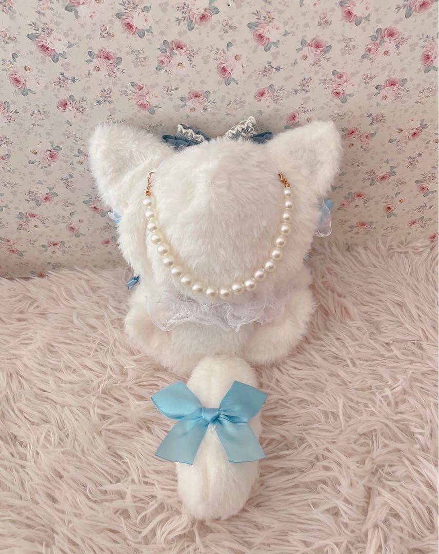 １６cm♡おすわりver.ぬい服♡猫の着ぐるみ♡姫系ぬいぐるみ♡ホワイト×水色
