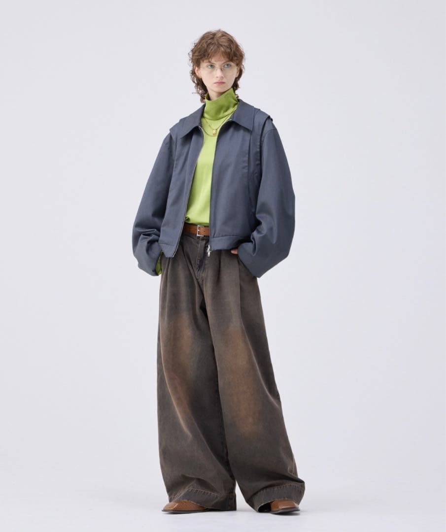 即完売品　soerte Striped crepe high neck top