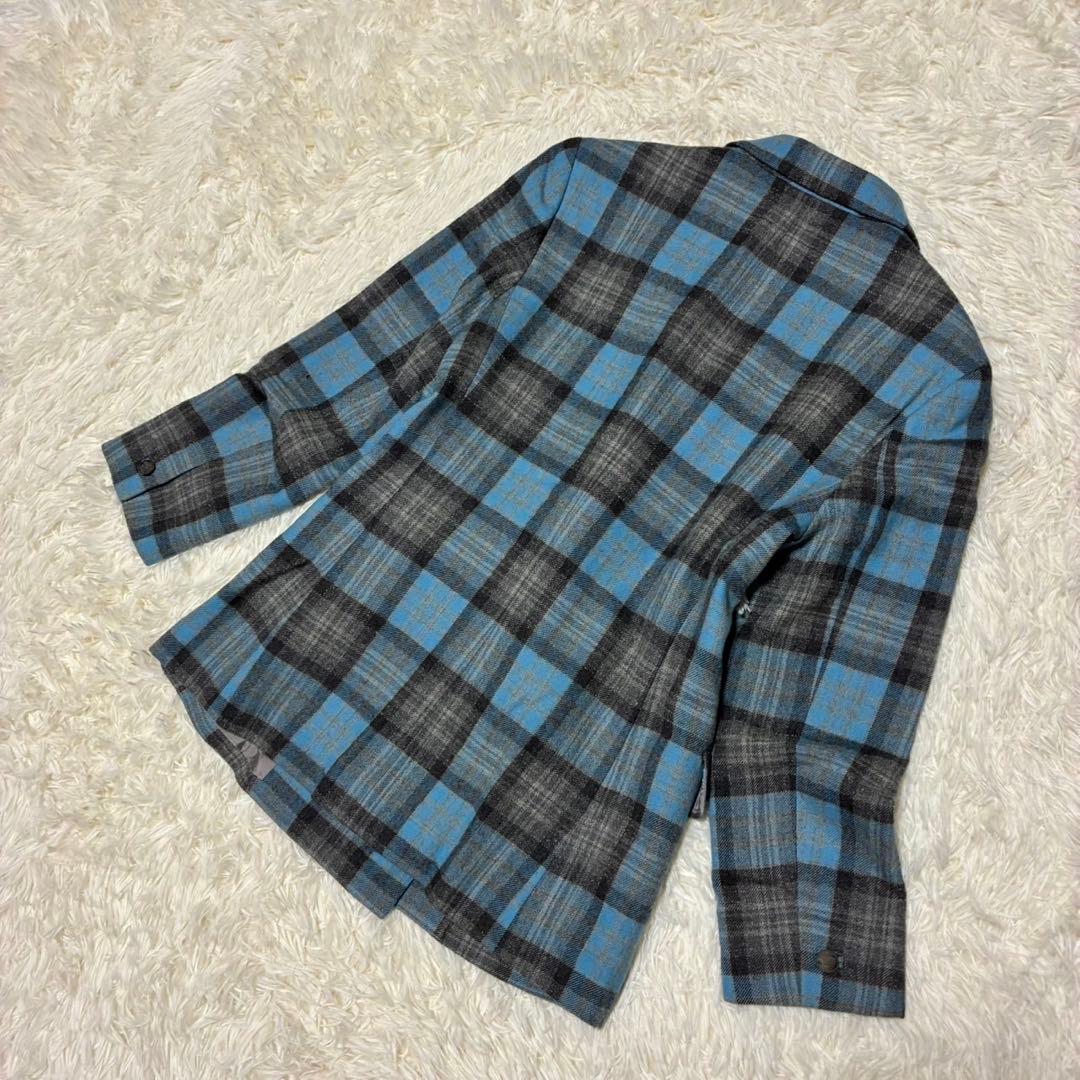 ChristianDior テーラードジャケット　チェック柄　ブルー系　ウール