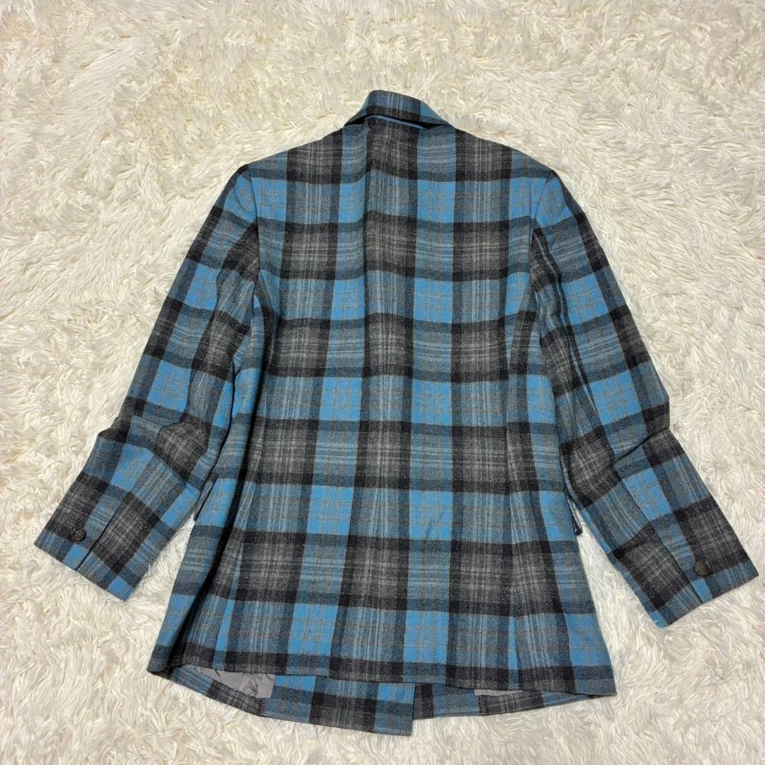 ChristianDior テーラードジャケット　チェック柄　ブルー系　ウール