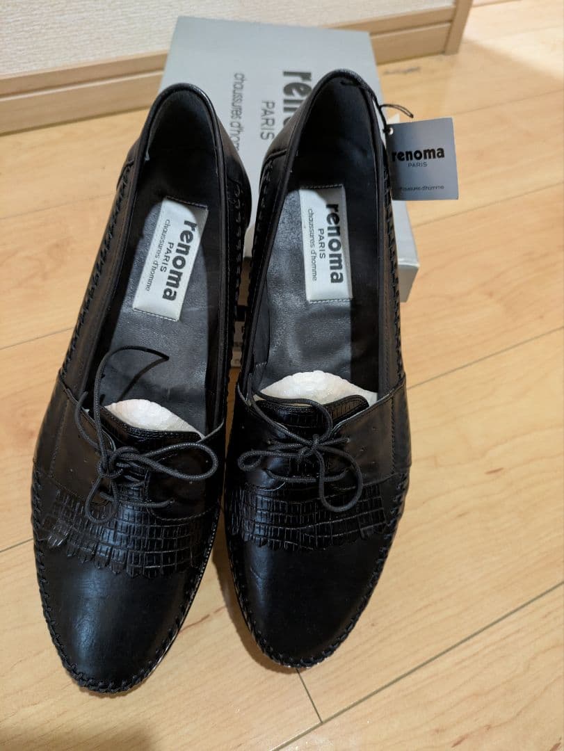 renoma 黒 レザーモカシンシューズ