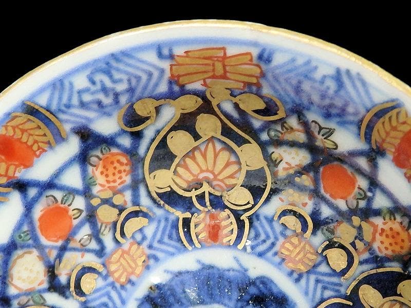 古伊万里　金襴手　団龍紋に花の図　豆皿　AS-CIy
