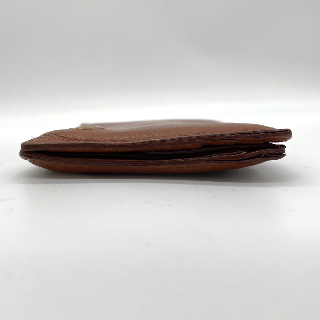 【美品】デルヴォー　二つ折り財布　Dロゴ　ゴールド金具　レザー　ブラウン