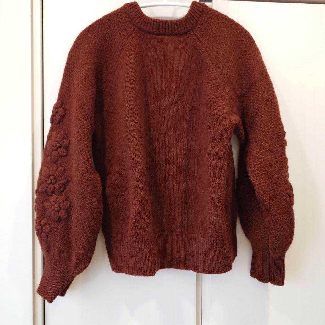 最終価格 IENA イエナ 花柄刺繍 カーディガン 茶　ニット　カシミヤ　ウール