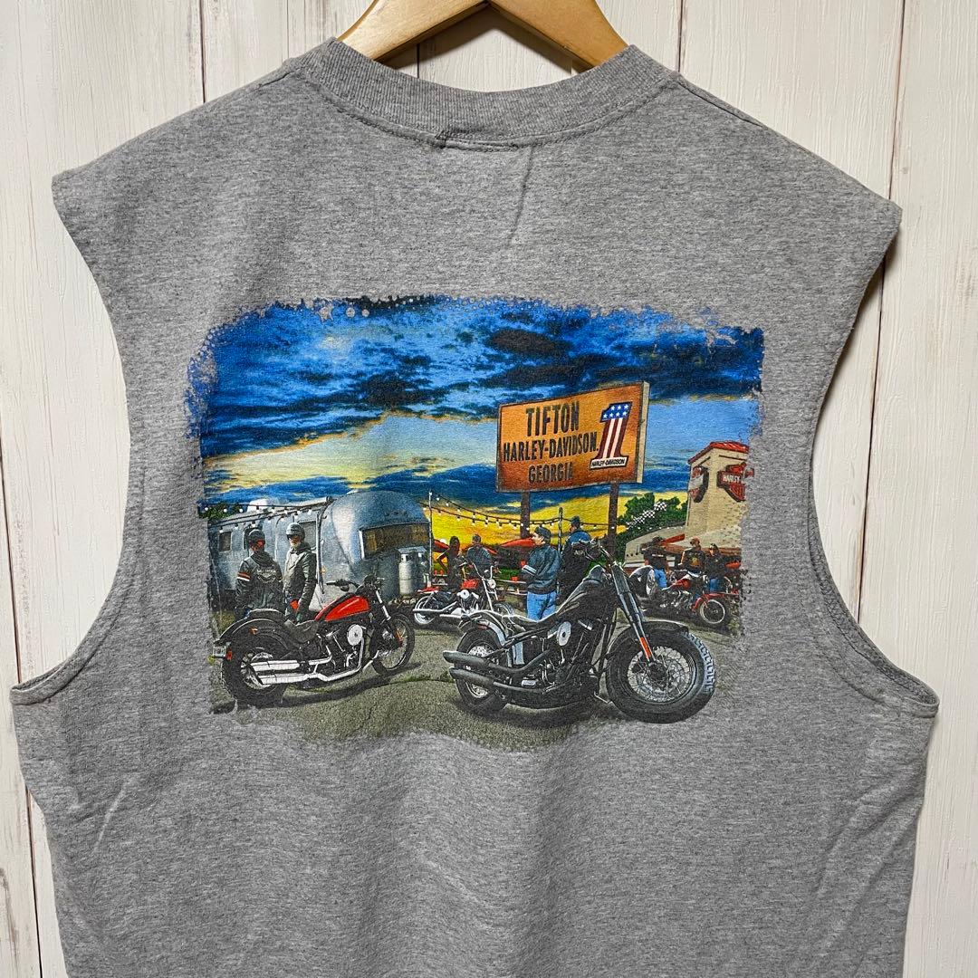 ハーレーダビッドソン ビッグロゴ バイク フォト ノースリーブ Tシャツ L