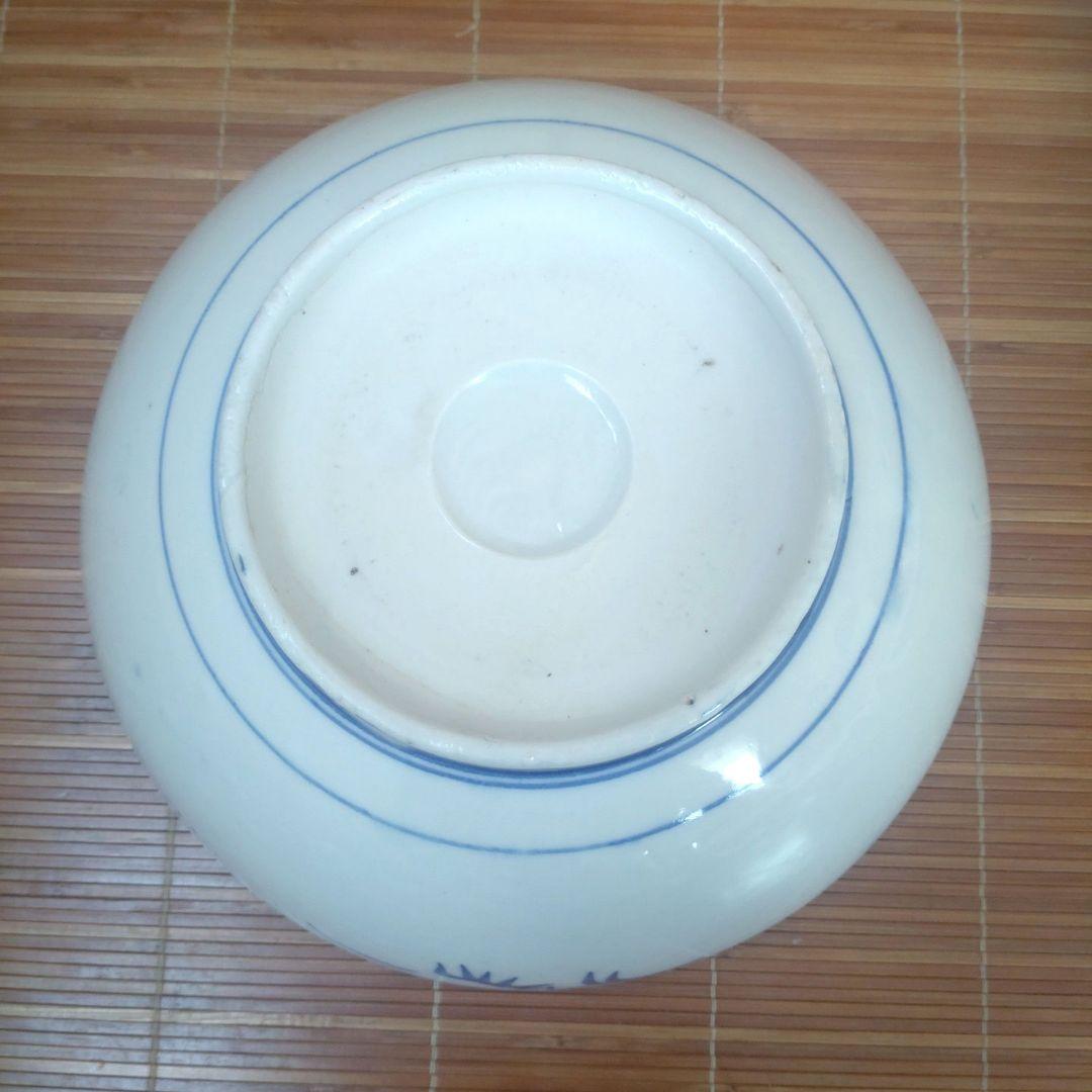 明治期　伊万里焼　染付　深皿　大鉢　中鉢　骨董品　梅　松　扇子　富士　3個セット