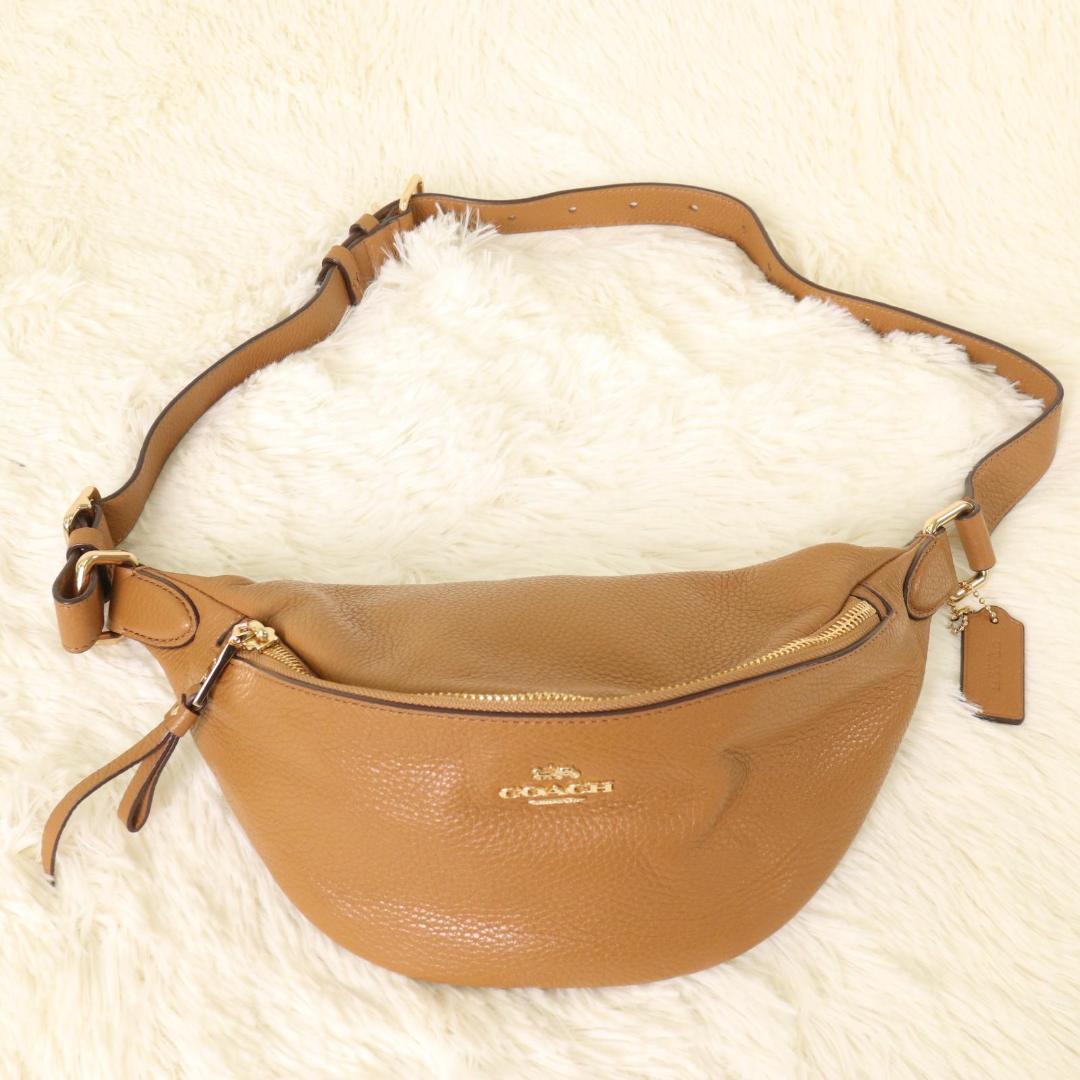 美品 COACH ボディバッグ レザー F48738　キャメル ウエストポーチ