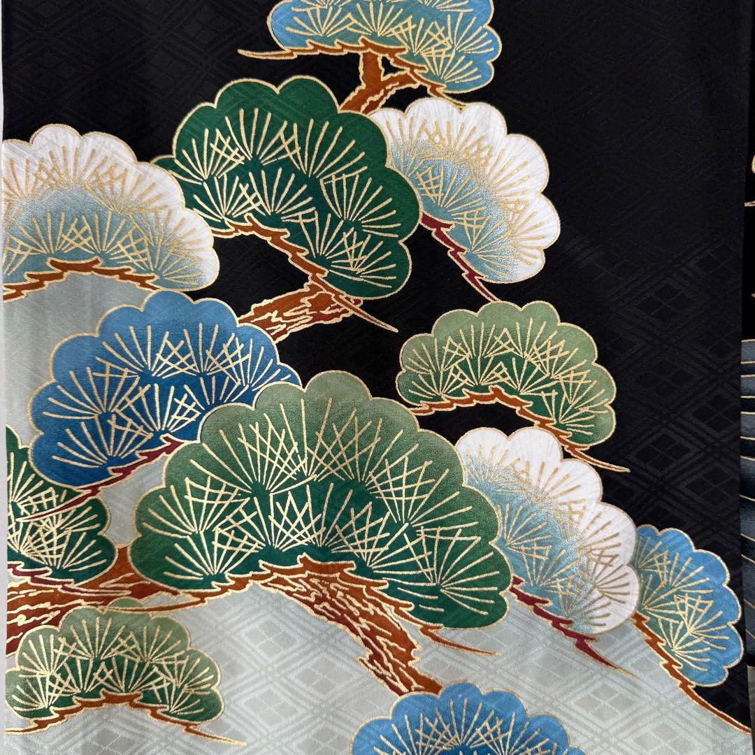 超美品　お宮参り 　正絹　産着　初着　現代　着物　男の子　男子　黒　紋あり
