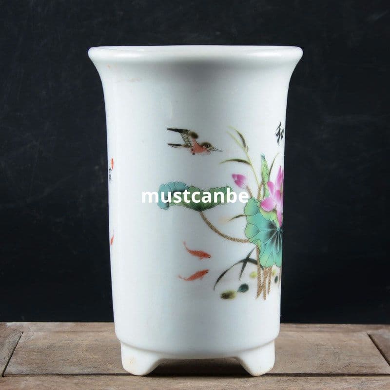 景徳鎮 磁器パステルと万事興荷葉紋富貴竹鉢 装飾品 現代工芸品 置物