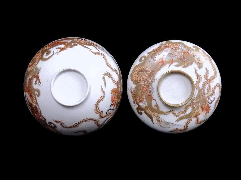 古伊万里　金襴手　龍に鳳凰の図　蓋茶碗　135AS-DBt
