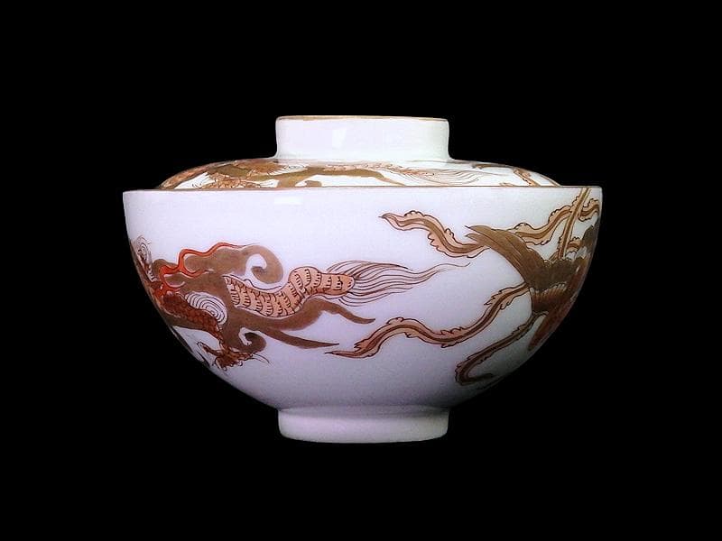 古伊万里　金襴手　龍に鳳凰の図　蓋茶碗　135AS-DBt
