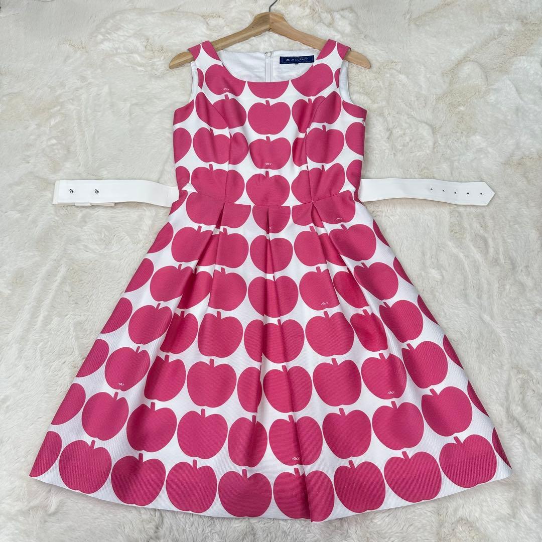 ✨美品✨M’S GRACY アップル柄×白リボン ワンピース 38 M