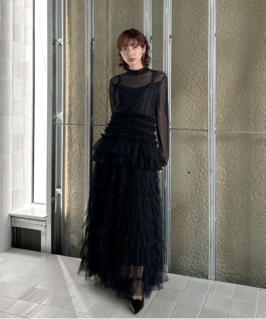 トップス BLACK TULLE RAFFLE CAMI TOP