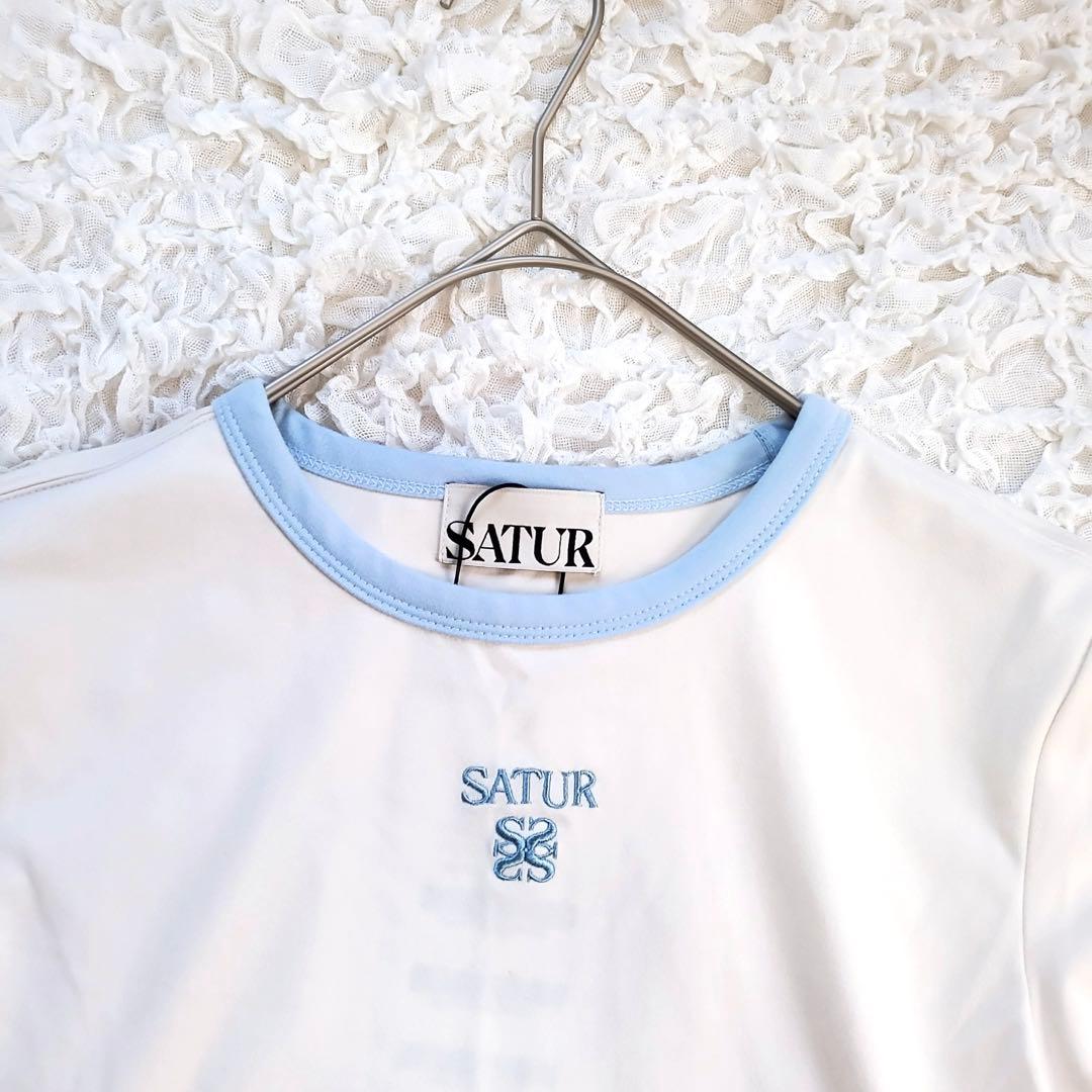 未使用⭐︎SATUR セター クロップド リンガー Tシャツ ホワイト［B5］