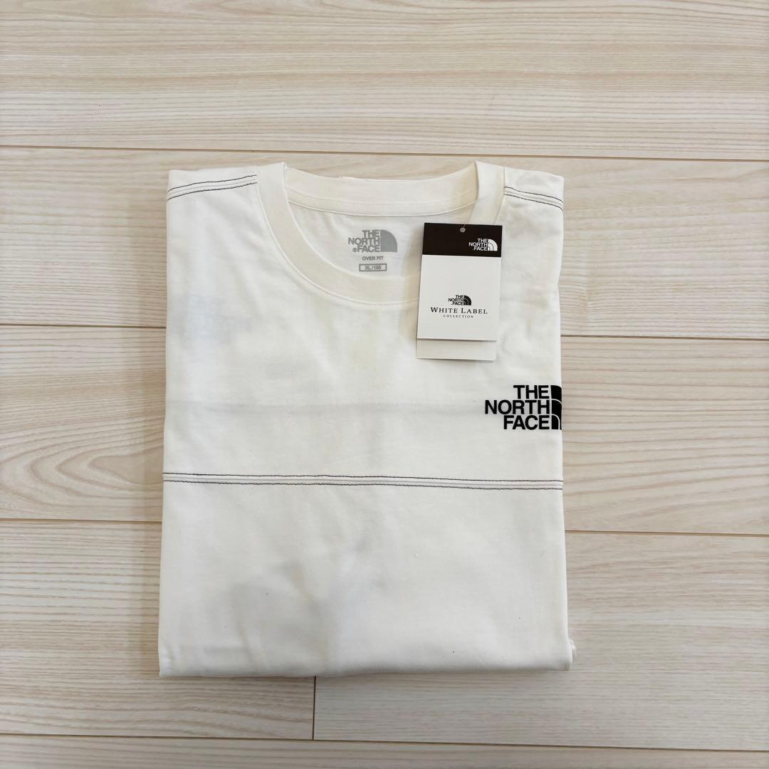 【韓国限定】男女兼用 ノースフェイス ロゴ ステッチ Tシャツ ホワイト　XL
