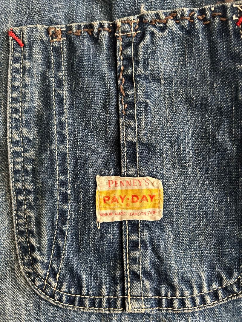 50's カバーオール　USA製PAY.DAY ボロ　デニム