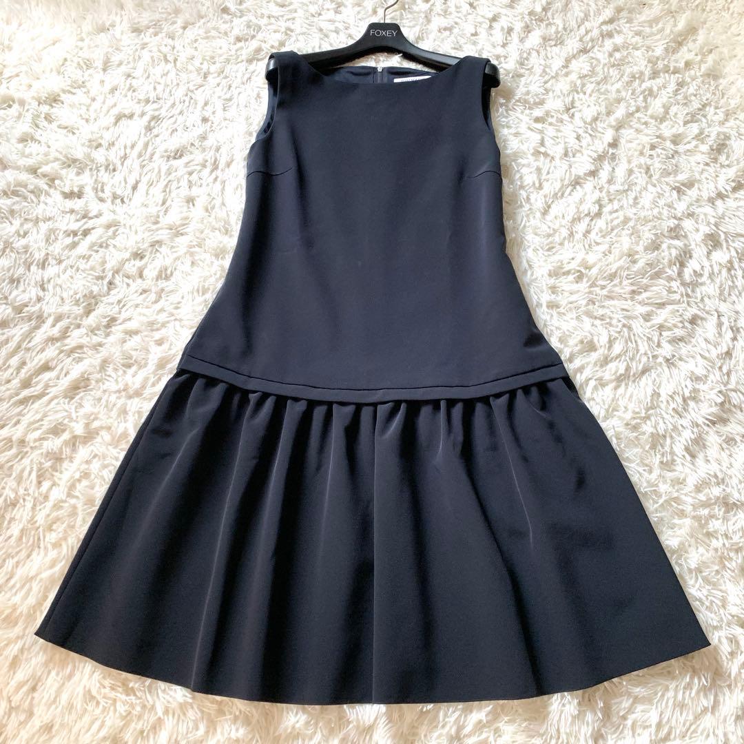 美品✨フォクシー ローウエスト ワンピース ドレス ふんわり膝丈 フレア 40