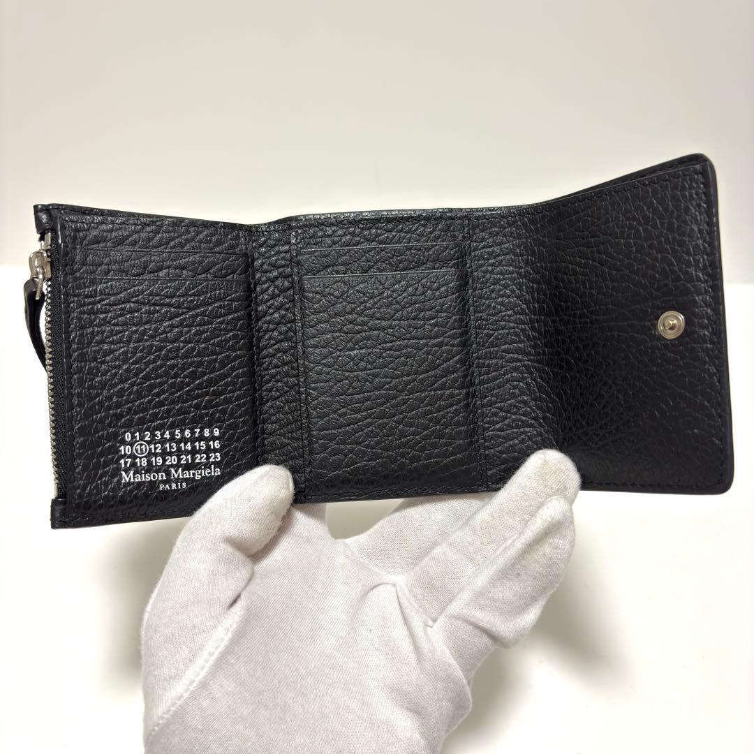 588✨極美品✨メゾンマルジェラ 三つ折り財布 4ステッチ レザー ブラック 黒