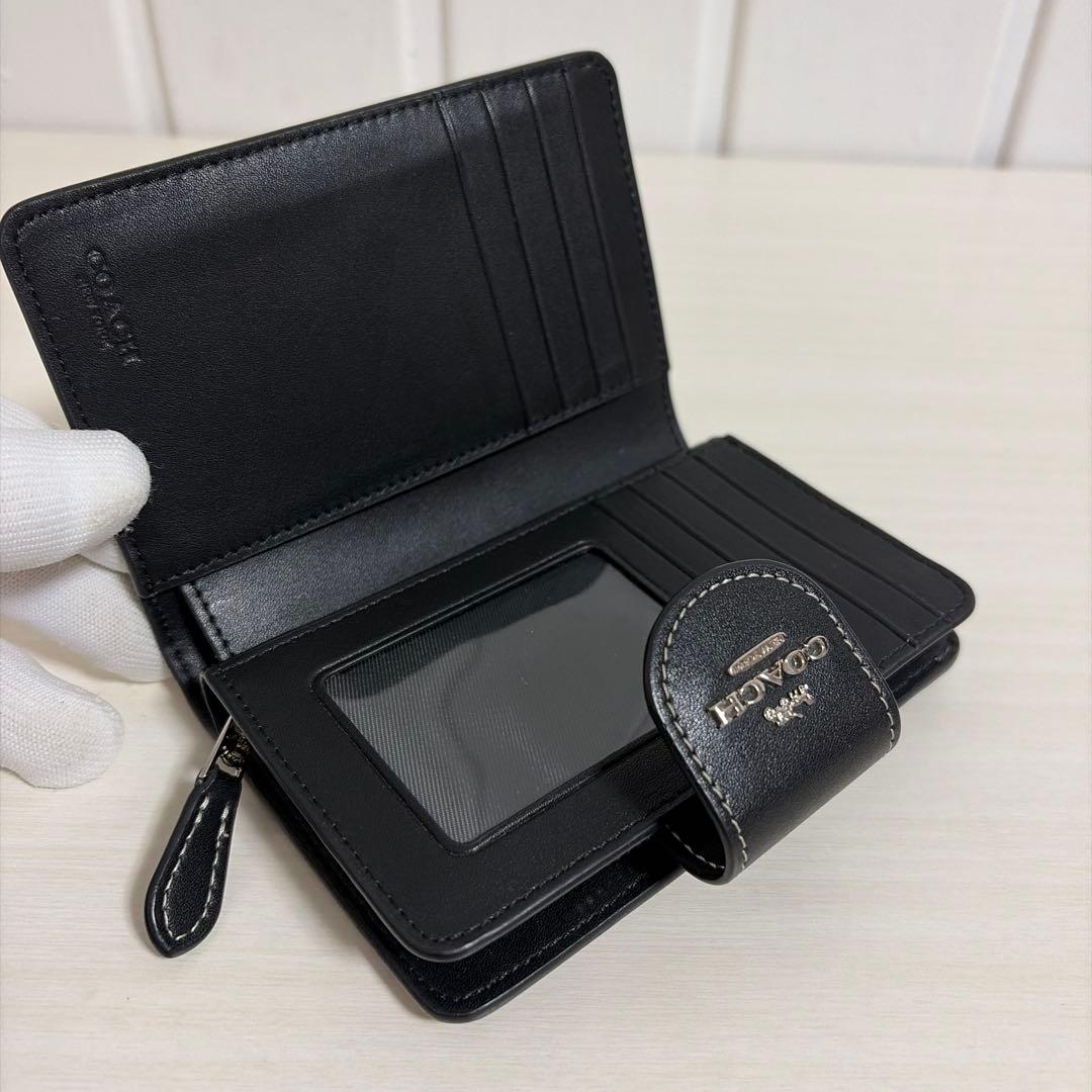 coach コーチ　二つ折り　ミニ財布　ブラウン　レザー　シグネチャー　フラワー