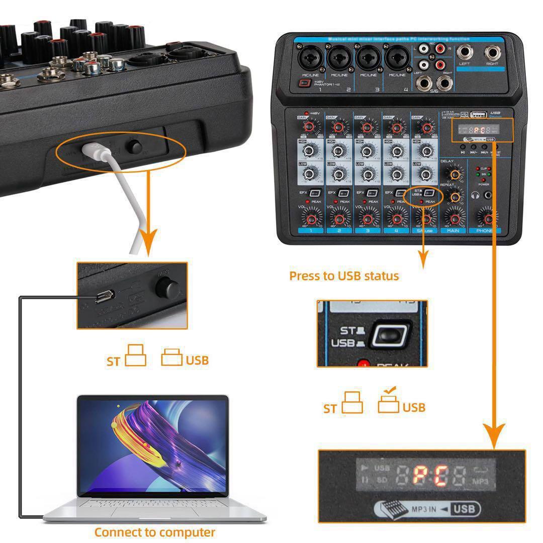 DJミキサーポータブル　オーディオミキサー　Bluetooth パーティスタジオ