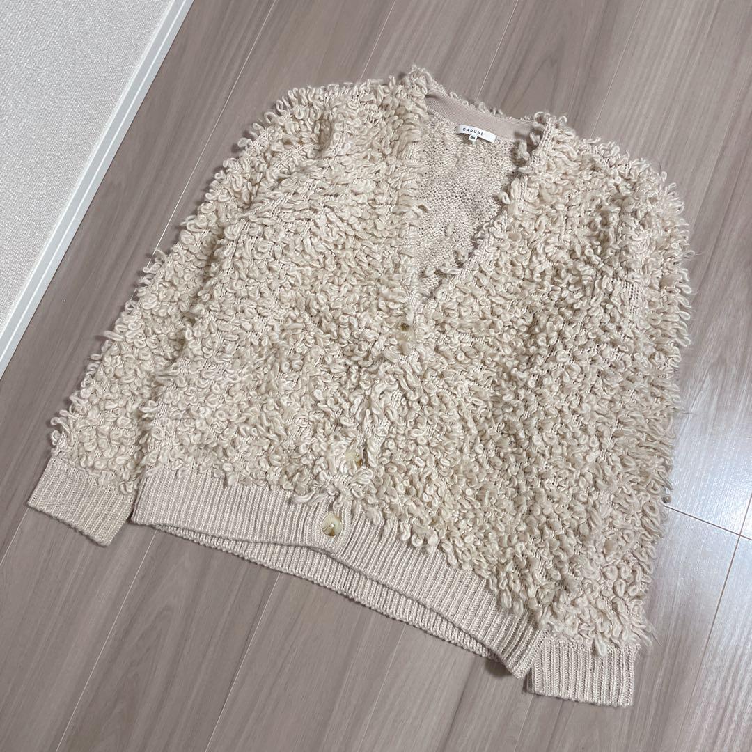 【美品】CADUNE プードルニットカーディガン 長袖 M ピンクベージュ