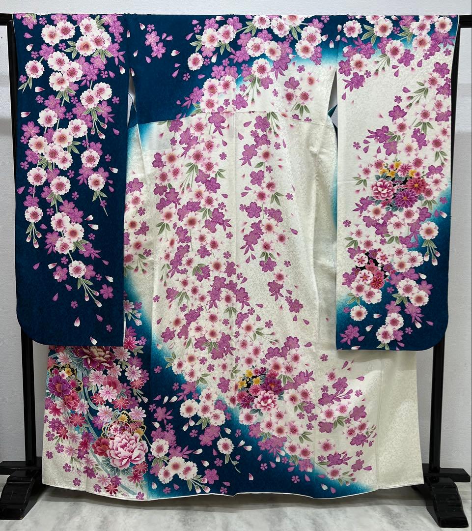 振り袖　フルセット　別誂長襦袢　金彩加工　刺繍入り　白　青　成人式　865