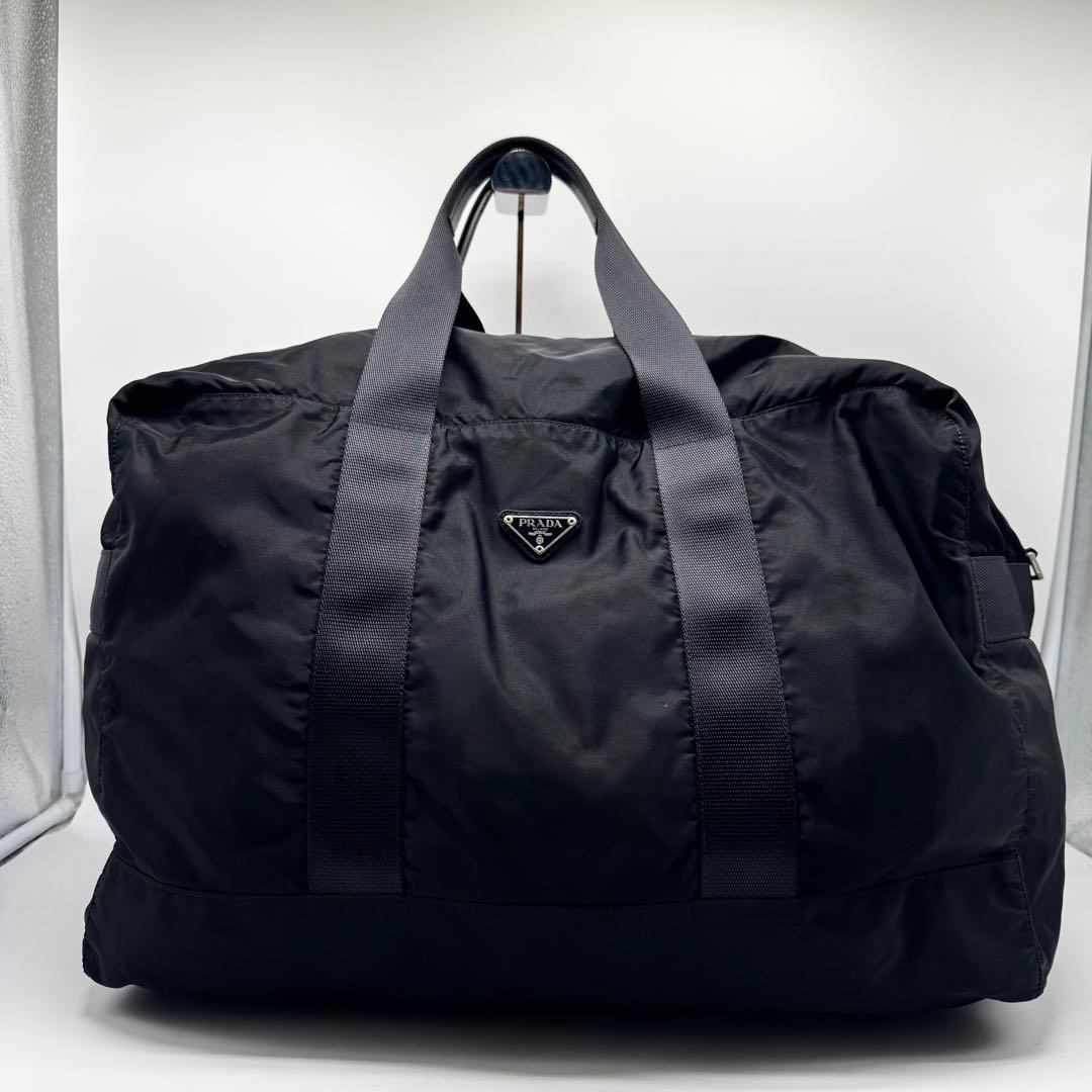 【美品✨】プラダ　ボストンバッグ　肩掛け　三角プレート　テスートナイロン　黒