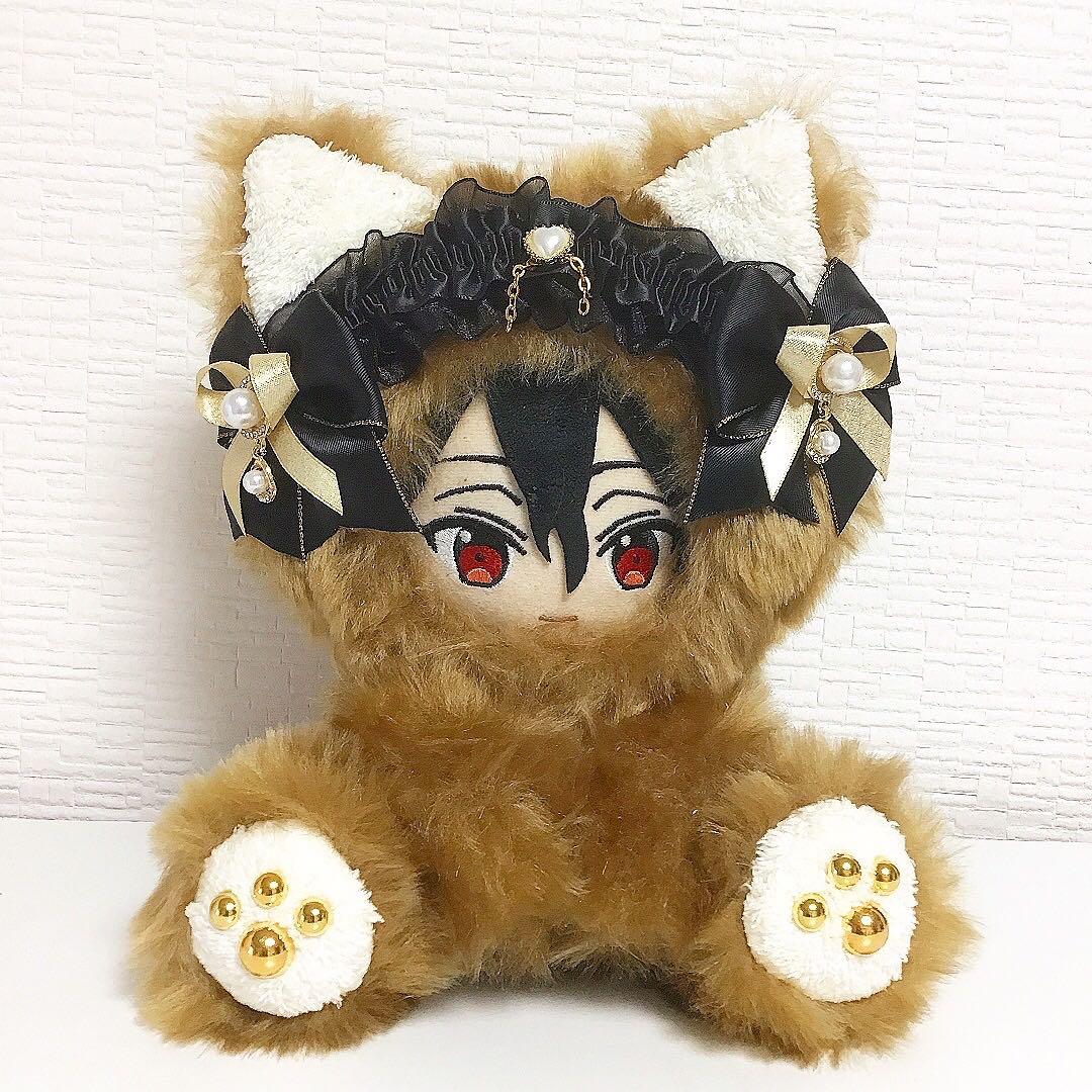 【109】おすわり　猫　ぬい服　16cm 着ぐるみ　ファー　ゴールドブラウン