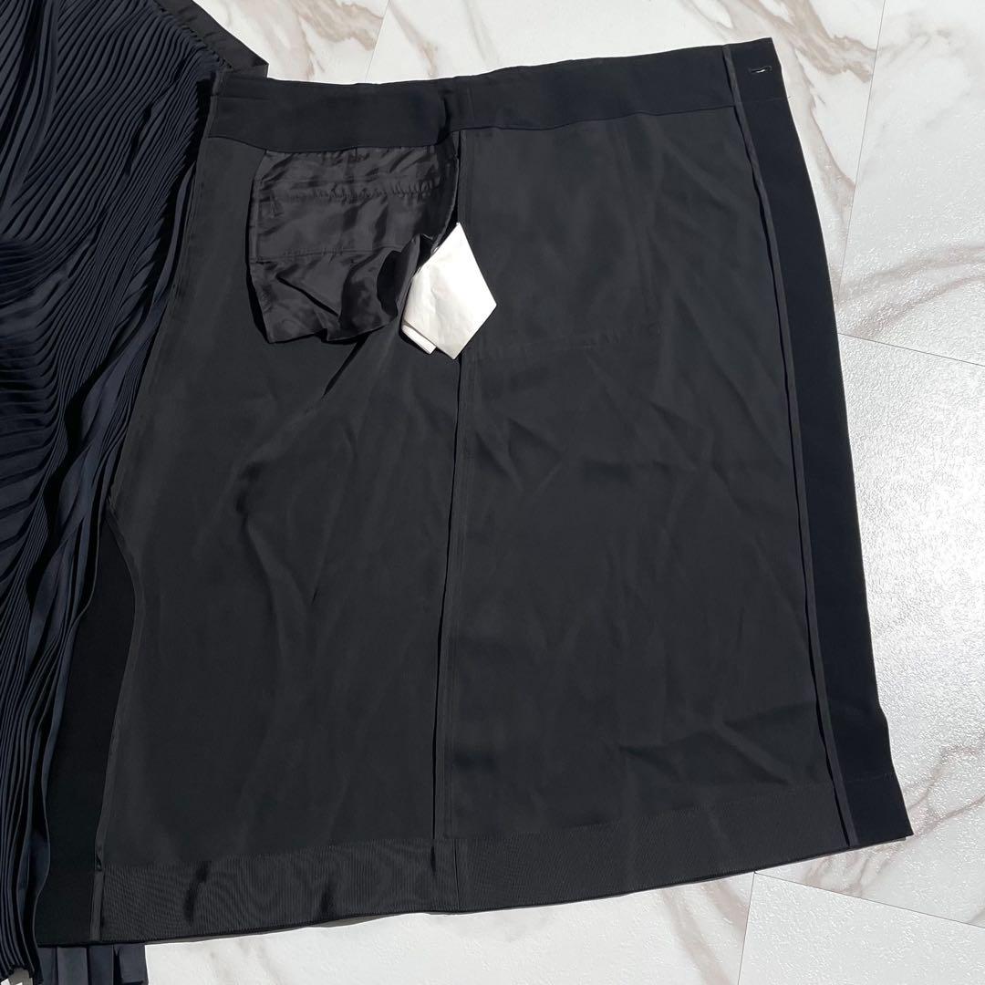 Sacai ブラック　ギャザー プリーツ切り替え アシンメトリースカート