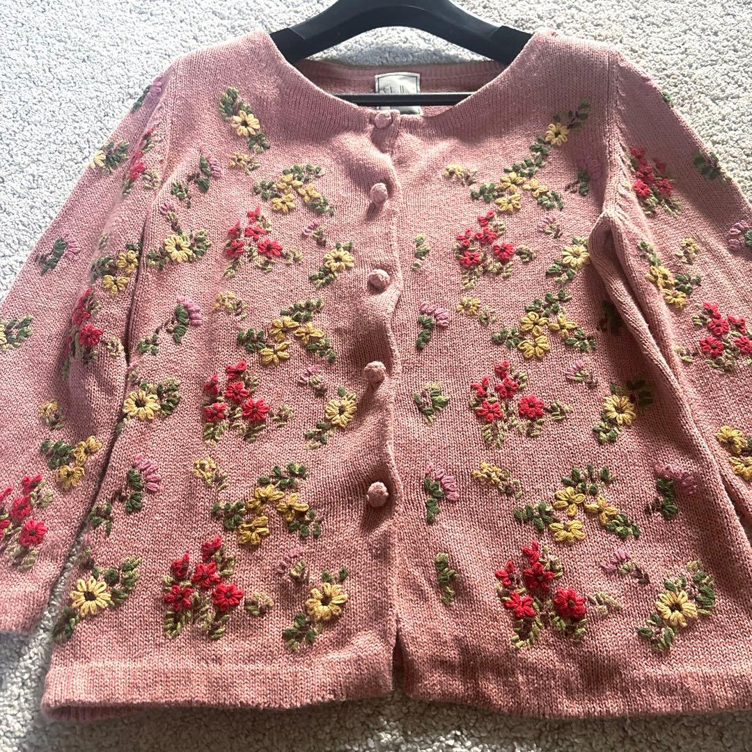 ◆Sybilla シビラ コットン リネン 花柄刺繍 カーディガン ピンク M