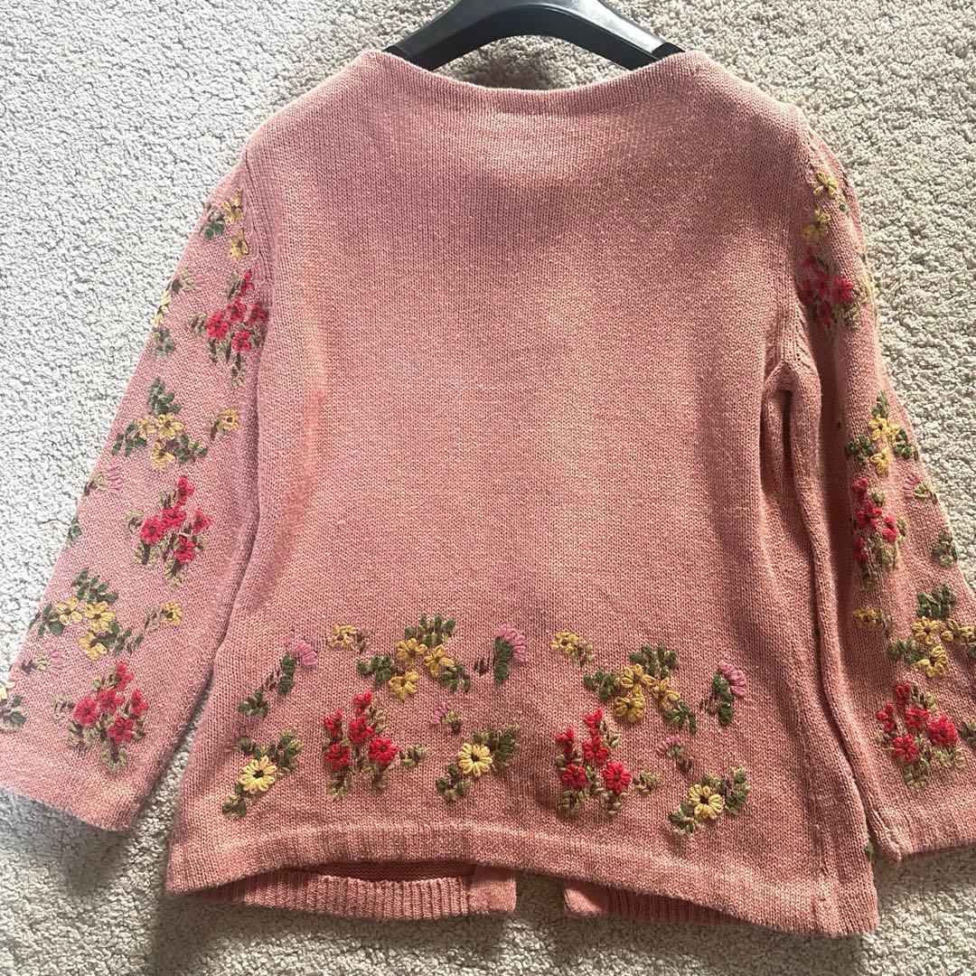 ◆Sybilla シビラ コットン リネン 花柄刺繍 カーディガン ピンク M