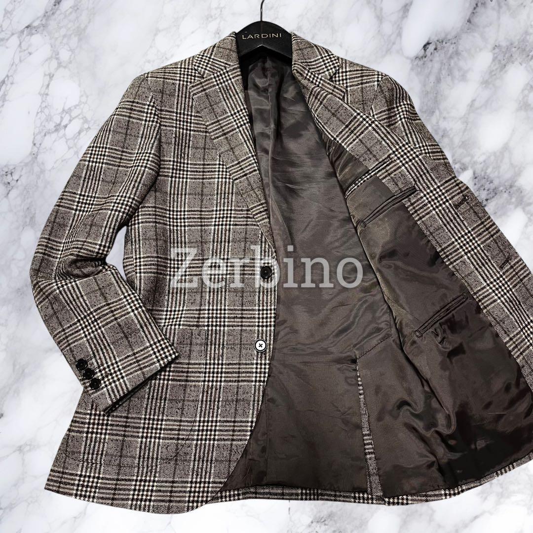 Zerbino ゼルビーノ テーラードジャケット チェック ウール ブラウン S