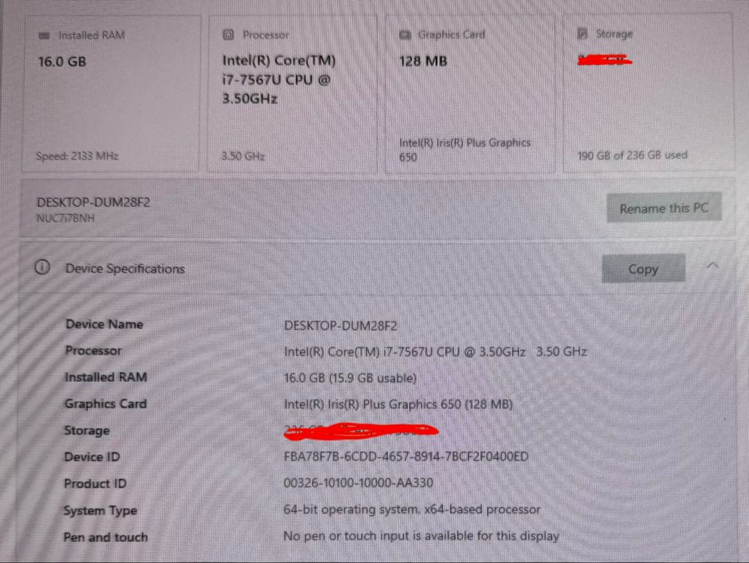 r*o様 Intel ミニPC NUC7i7BNH DDR4 RAM 16GB付