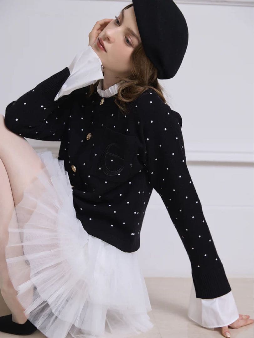 EIMY ISTOIRE Attached collar カーディガン ドット