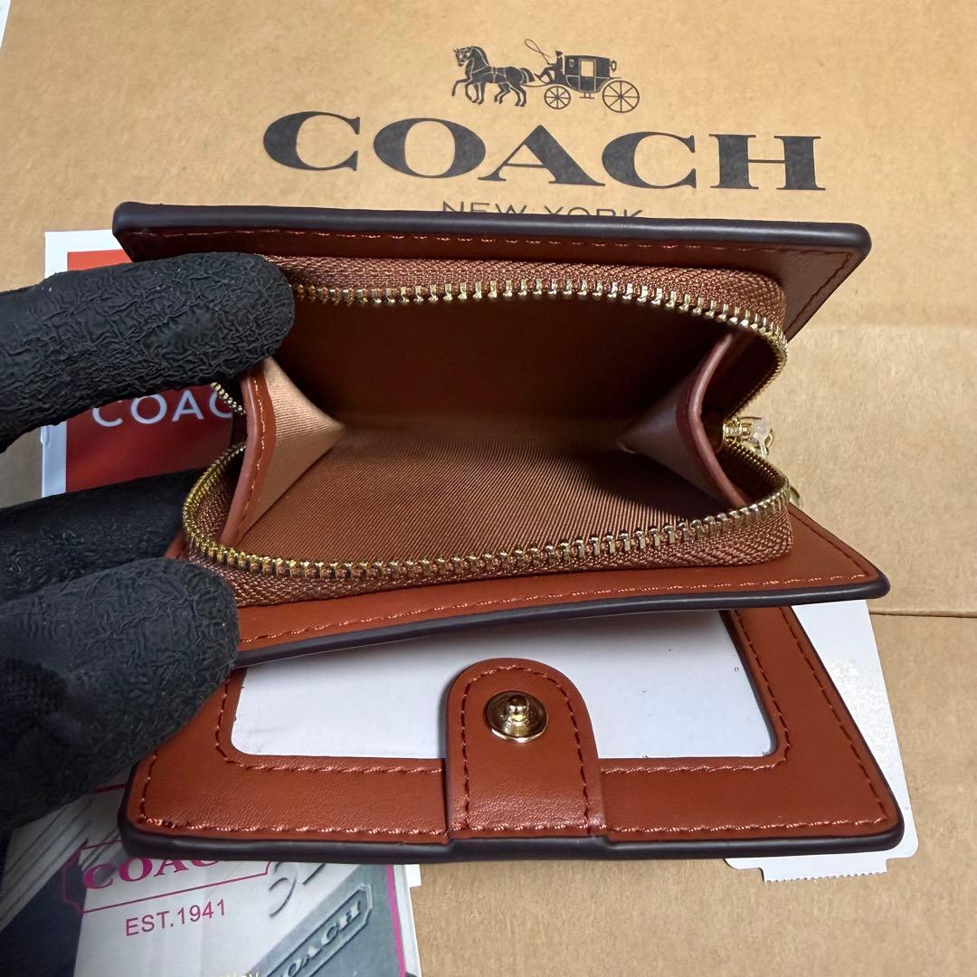 新品✨ COACH 猫プリント 二つ折り財布 シグネチャー ブラウン PVC