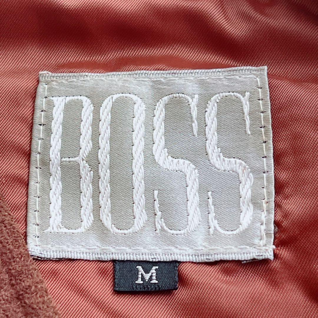 ＊ボス＊スエード調 ベスト チョッキ ロゴ刺繍 茶（M）矢沢永吉 ロック ロゴ