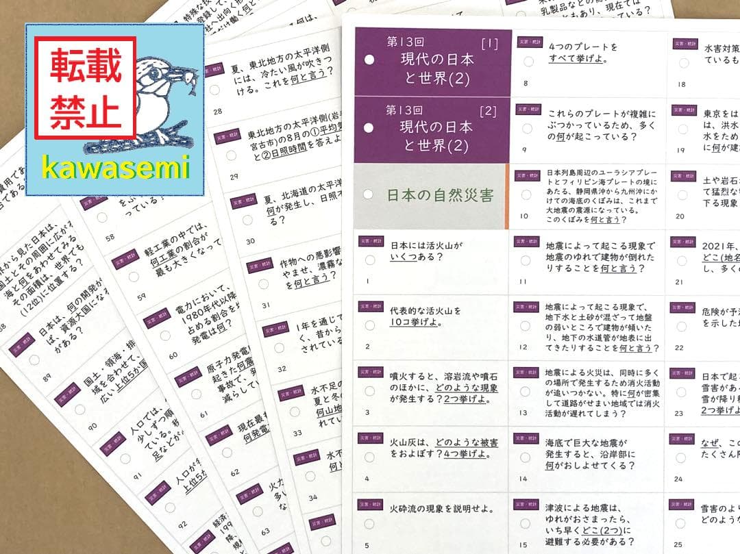 【中学受験】予習シリーズ 社会 6年上(第10-13回)公民 国際 暗記カードa