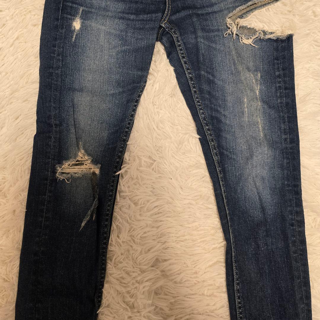 GYDA ジャストウエストSIDE RIPPED スキニーデニムパンツ M