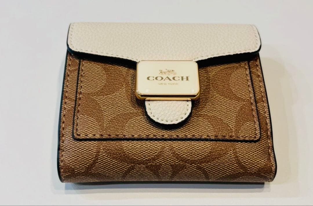 ともcoach ブラウン　ホワイト　二つ折り財布　ホワイト　C7805
