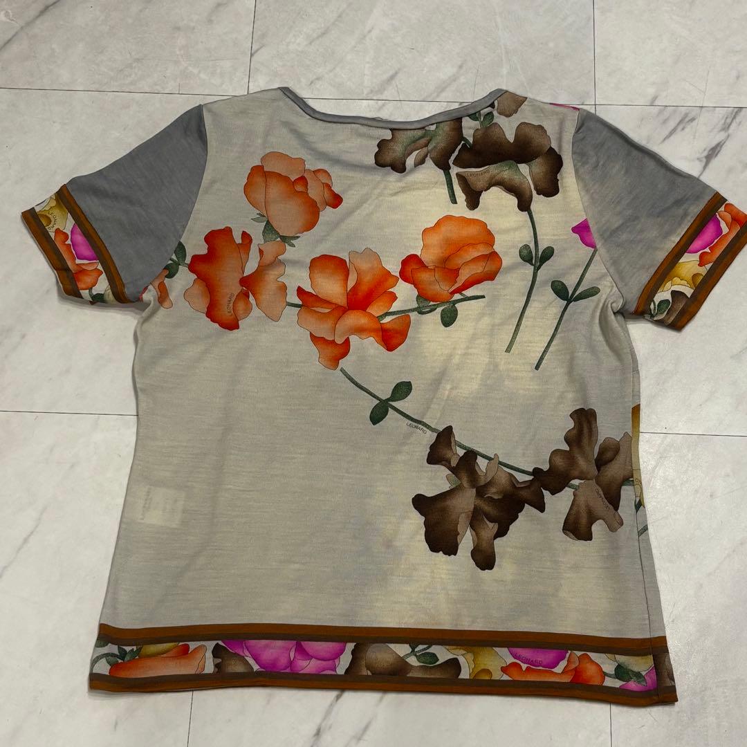 ＊未着用＊LEONARD レオナール M 花柄トップス 半袖 ウールシルク 上品