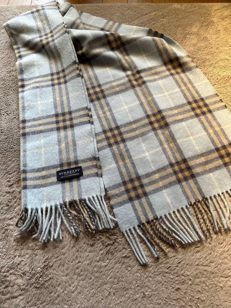 BURBERRY チェック柄 カシミヤマフラー　ブルー