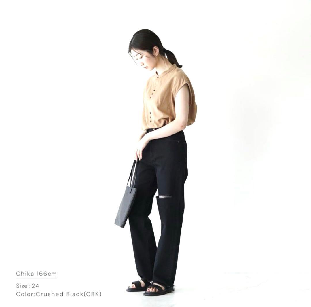 YANUK ヤヌーク ボーイズストレート LEA ブラック 黒 W25