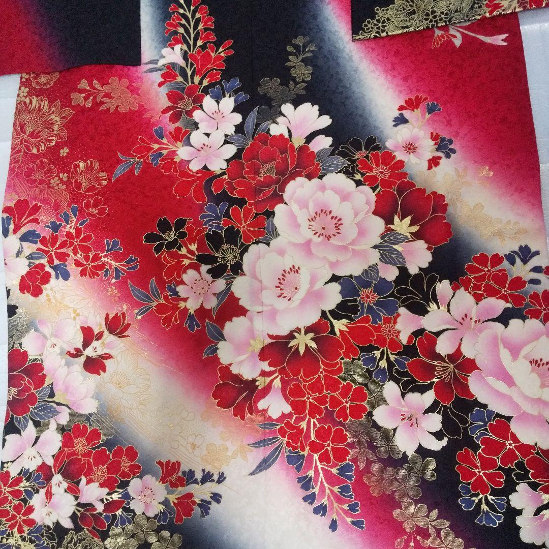 赤黒金桜正絹振袖フルセット等 袋帯 帯締め 帯揚げ 半襟 重ね襟 成人式卒業式等