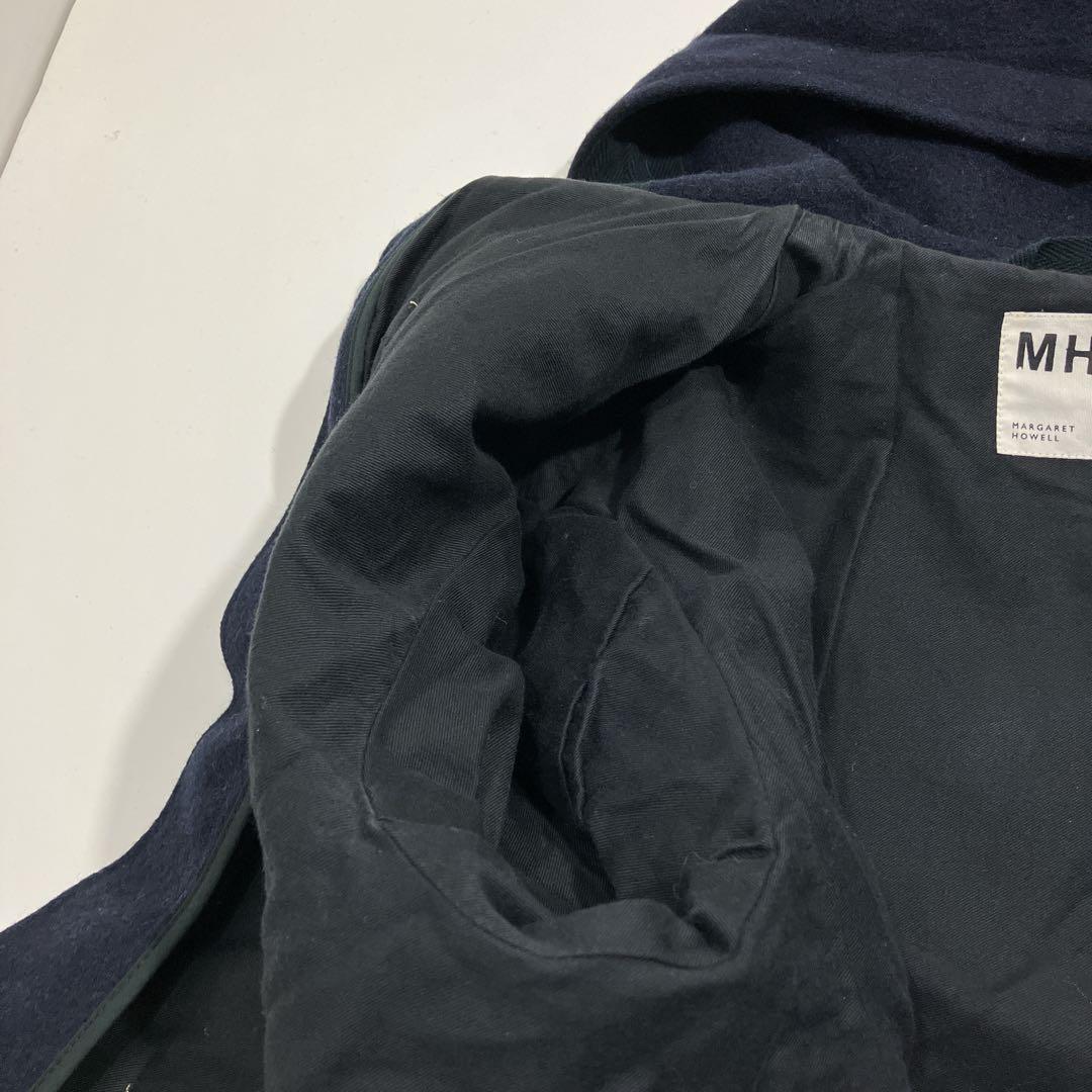 【逸品】MHL ウール　ダッフルロングコート　ネイビー　メルトン　トグル